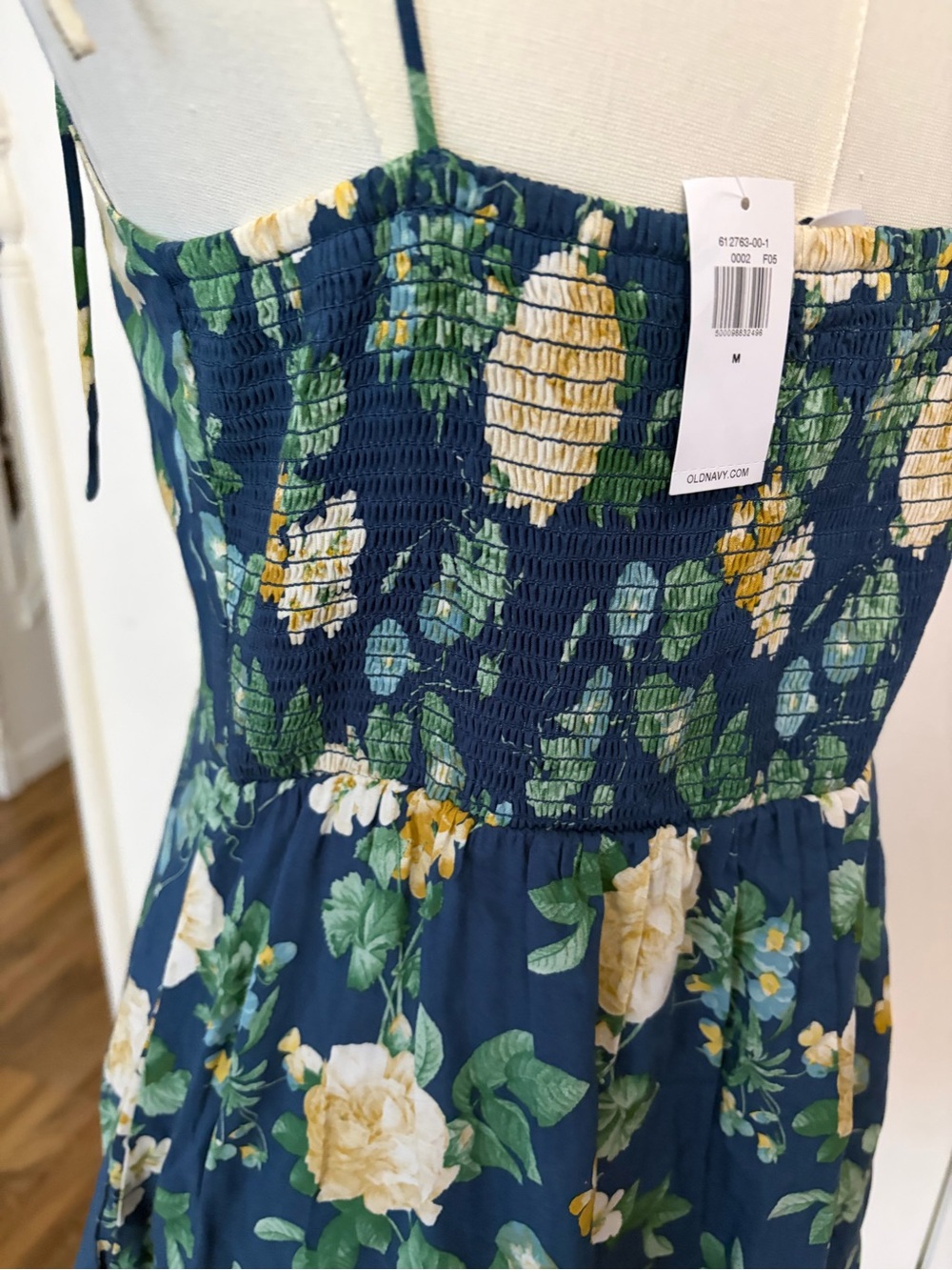 Navy Yellow Roses Floral Tie-Shoulder Mini Dress, NWT, Medium - Picture 8 of 11